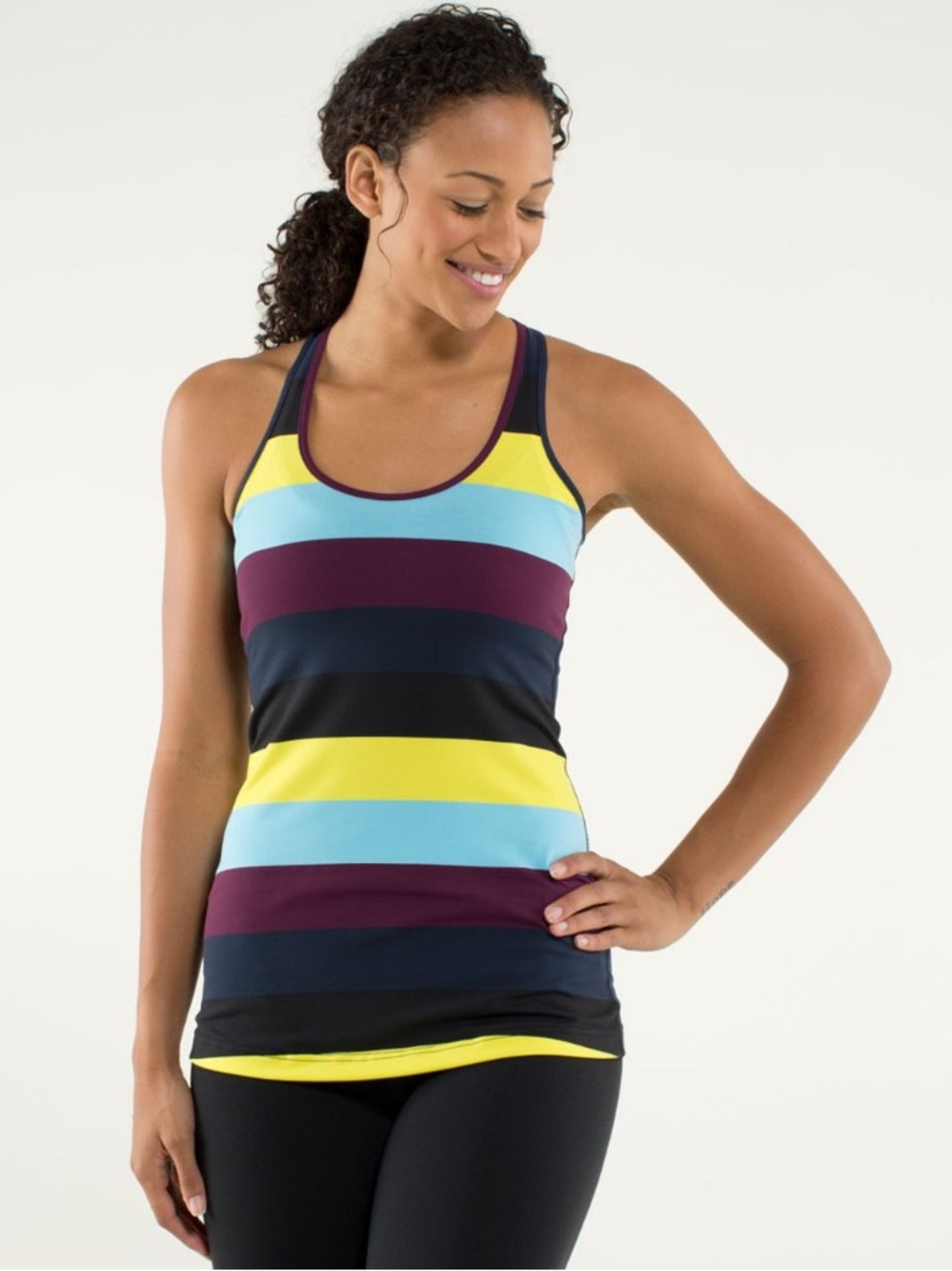 Lululemon Cool Racerback Tank Pow Stripe Split Pea / Plum / Inkwell Sz 8